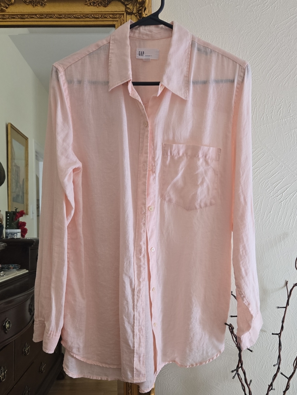 🌹GAP Boyfriend Fit Women's Button-Up Linen Shirt - Womens Tops